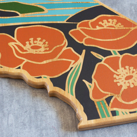 Totally Bamboo California State Shaped Serving and Cutting Board with Artwork by Summer Stokes