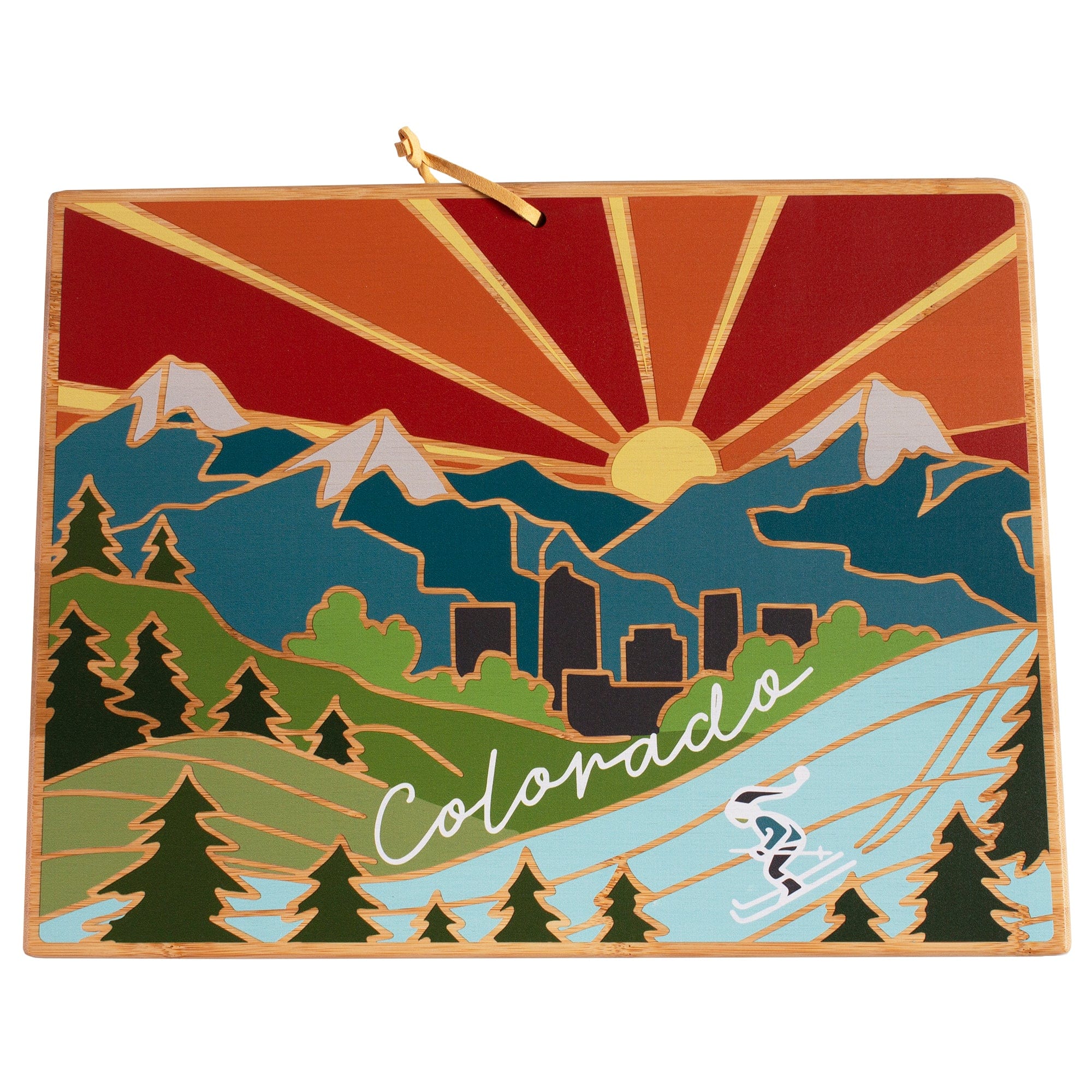 Totally Bamboo Colorado State Shaped Serving and Cutting Board with Artwork by Summer Stokes