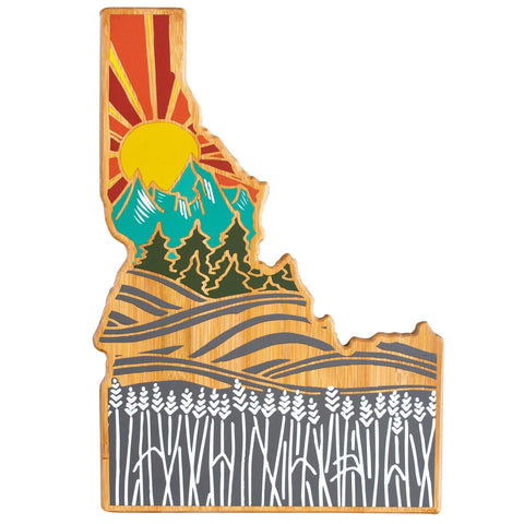 Totally Bamboo Idaho State Shaped Serving and Cutting Board with Artwork by Summer Stokes