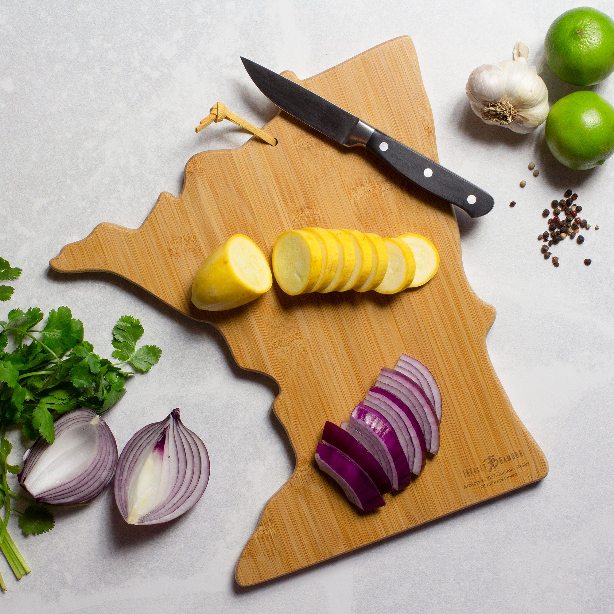 Totally Bamboo Minnesota State Shaped Serving and Cutting Board with Artwork by Summer Stokes