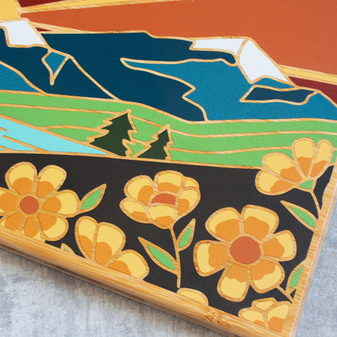 Totally Bamboo Montana State Shaped Serving and Cutting Board with Artwork by Summer Stokes