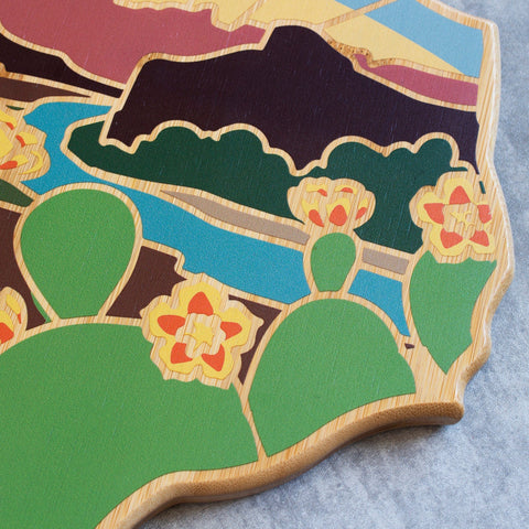 Totally Bamboo Texas State Shaped Serving and Cutting Board with Artwork by Summer Stokes