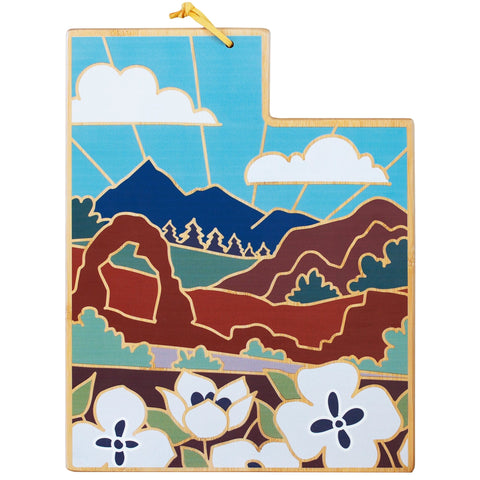 Totally Bamboo Utah State Shaped Serving and Cutting Board with Artwork by Summer Stokes
