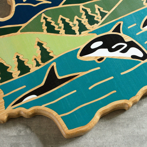 Totally Bamboo Washington State Shaped Serving and Cutting Board with Artwork by Summer Stokes