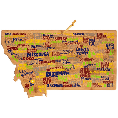 Totally Bamboo Montana State Shaped Cutting and Serving Board with Artwork by Wander on Words™
