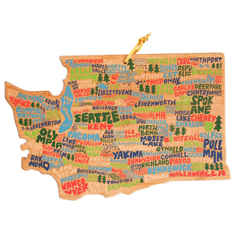 Totally Bamboo Washington State Shaped Cutting and Serving Board with Artwork by Wander on Words™
