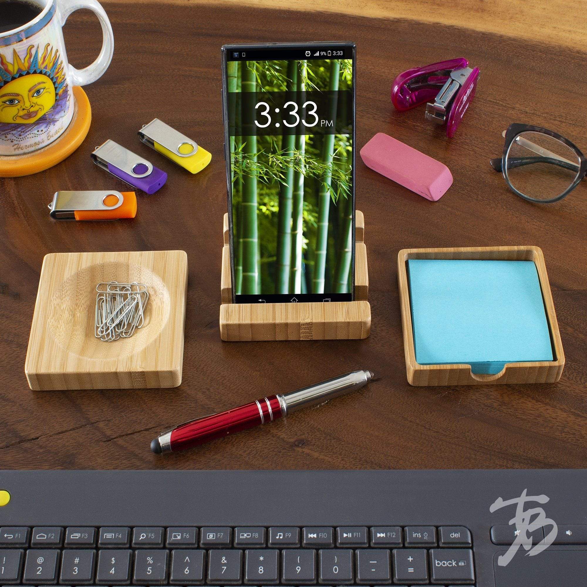 Totally Bamboo 3-Piece Desk Organizer with Paperclip Tray, Sticky Note Holder and Phone Stand