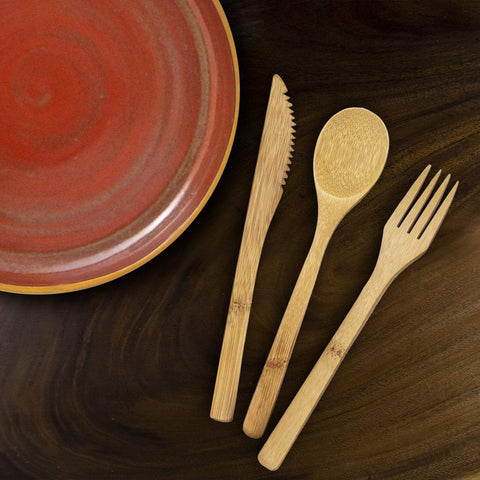 Totally Bamboo 3-Piece Reusable Flatware Set, Fork, Spoon and Knife