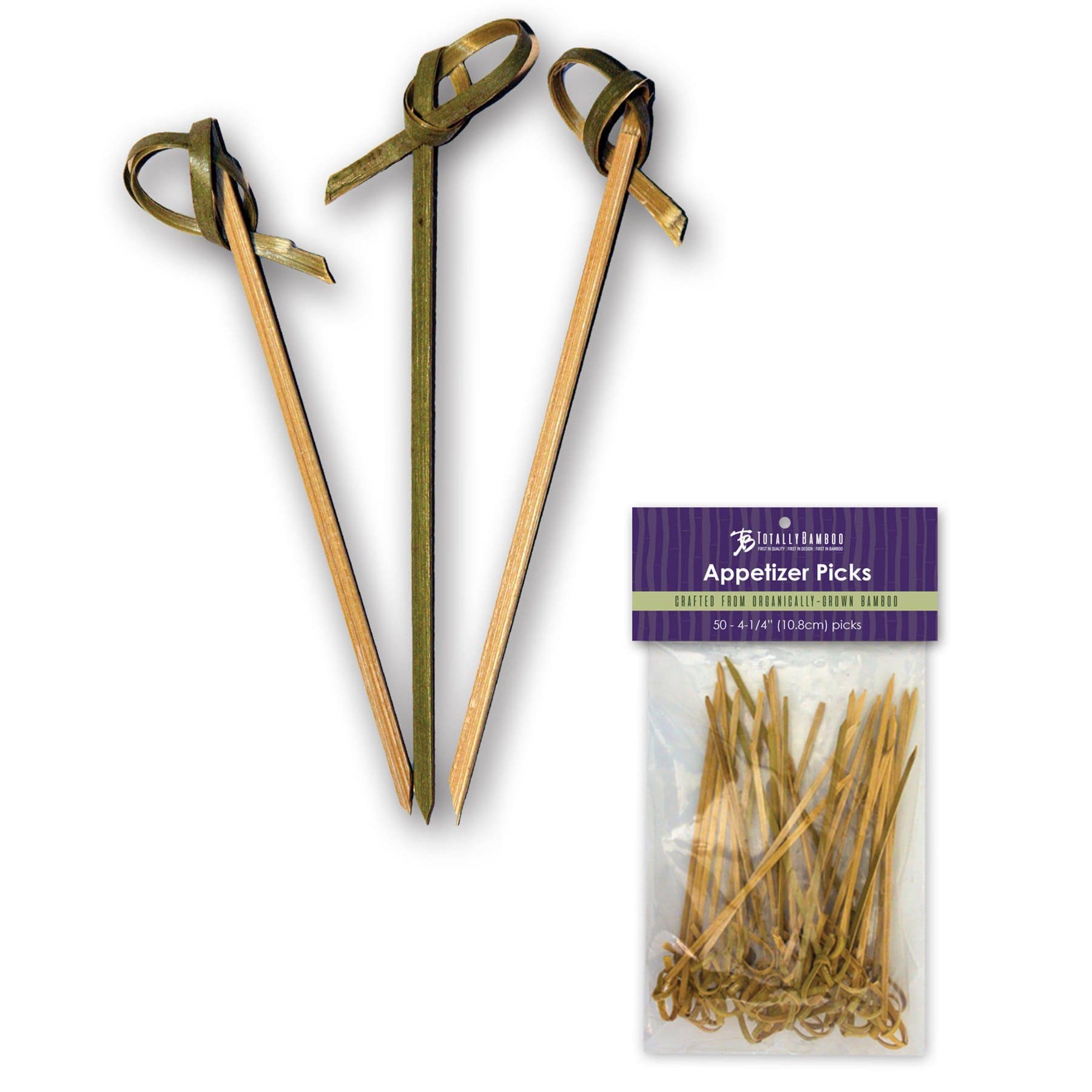 Totally Bamboo 4" Bamboo Appetizer Picks with Looped Knot, 50 Pack