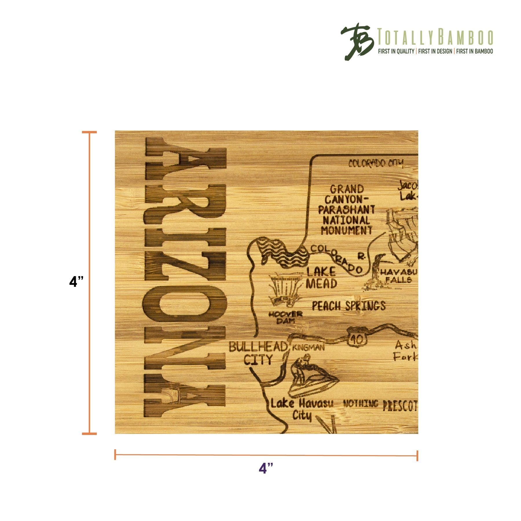 Totally Bamboo Arizona State Puzzle 4 Piece Bamboo Coaster Set with Case