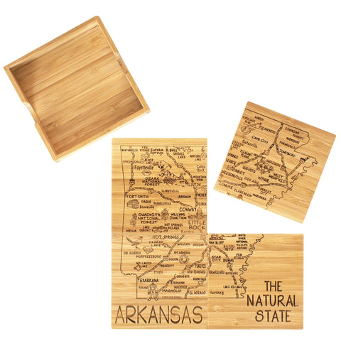 North Carolina State Puzzle Coaster Set - 4 Piece Bamboo Coasters With Map Design & Storage Case