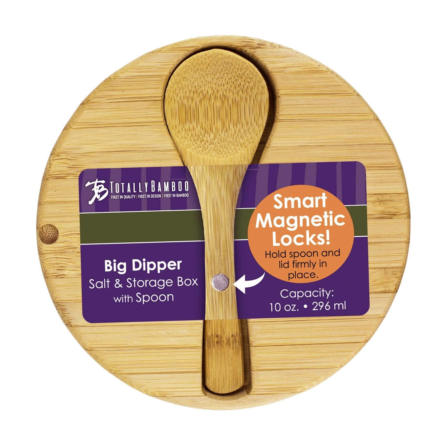 Totally Bamboo Big Dipper Bamboo Salt Box with Spoon, 10 Ounce Capacity