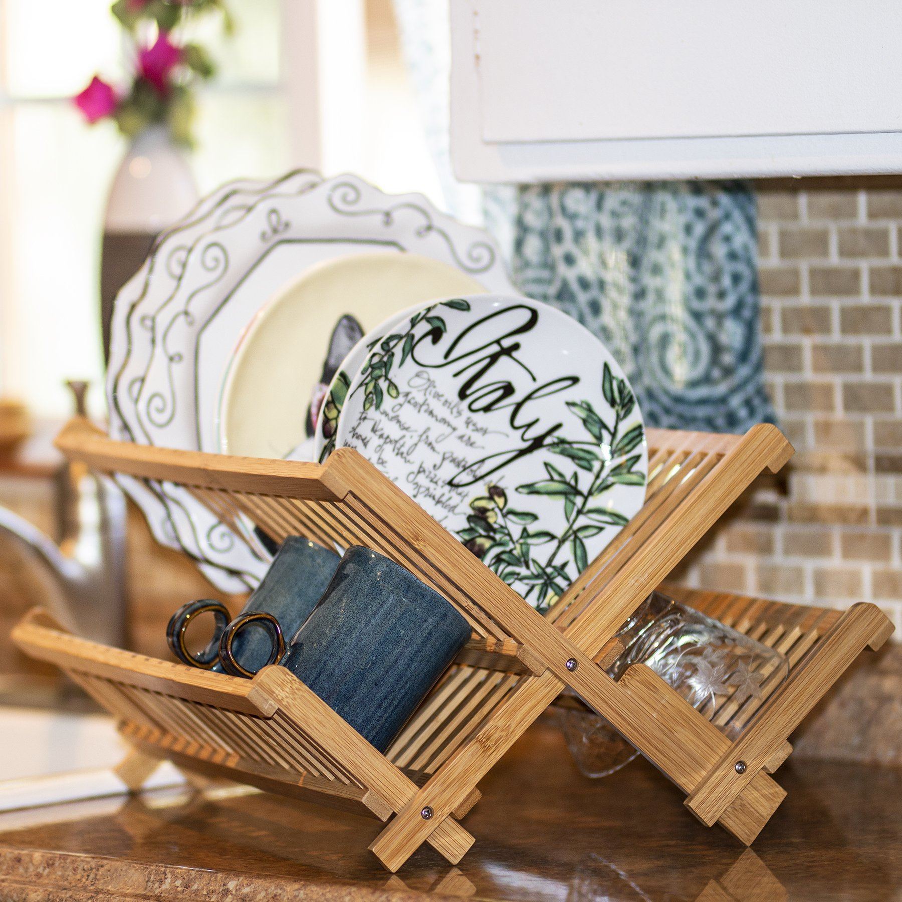 Helen's Asian Kitchen Bamboo Foldable Compact Dish Drying Rack