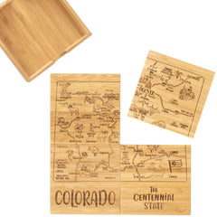 Totally Bamboo Colorado State Puzzle 4 Piece Bamboo Coaster Set with Case