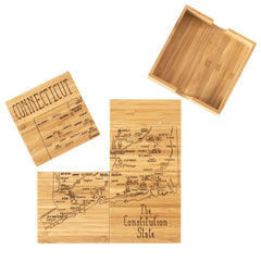 Totally Bamboo Connecticut State Puzzle 4 Piece Bamboo Coaster Set with Case
