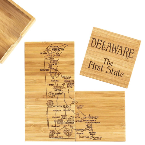 Totally Bamboo Delaware State Puzzle 4 Piece Bamboo Coaster Set with Case
