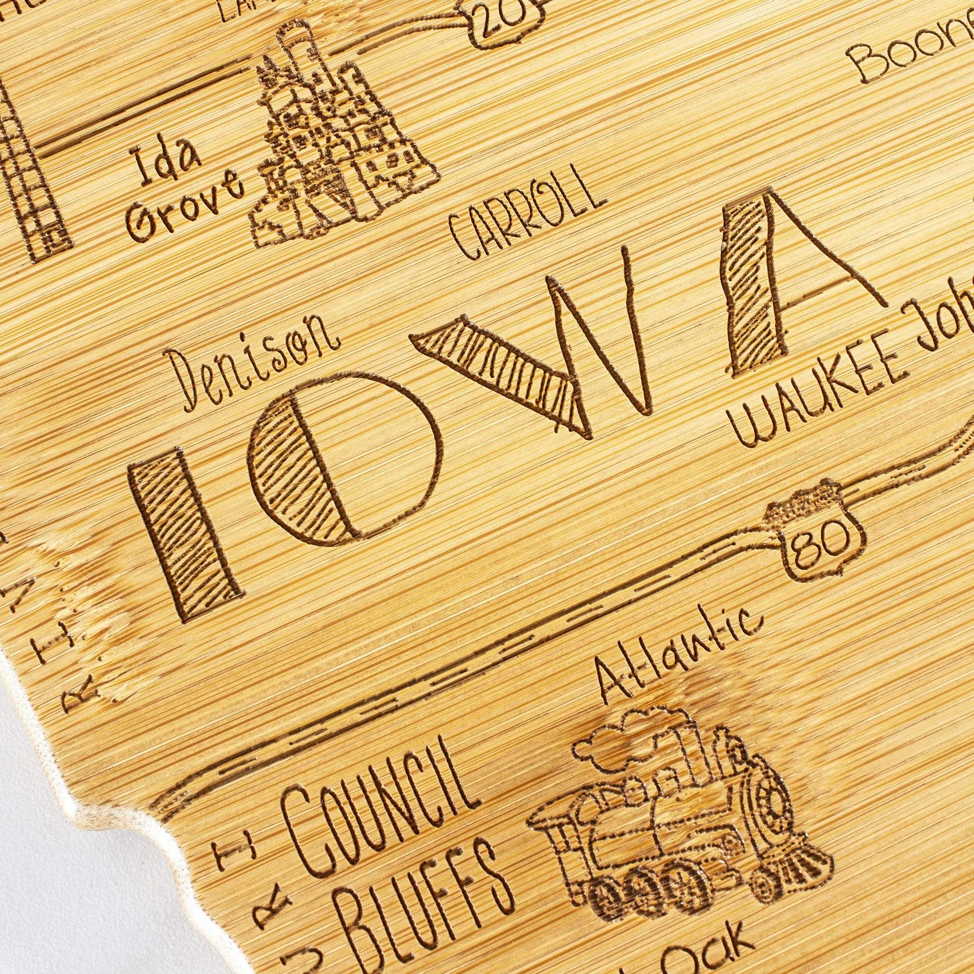 Totally Bamboo Destination Iowa State Shaped Bamboo Serving and Cutting Board
