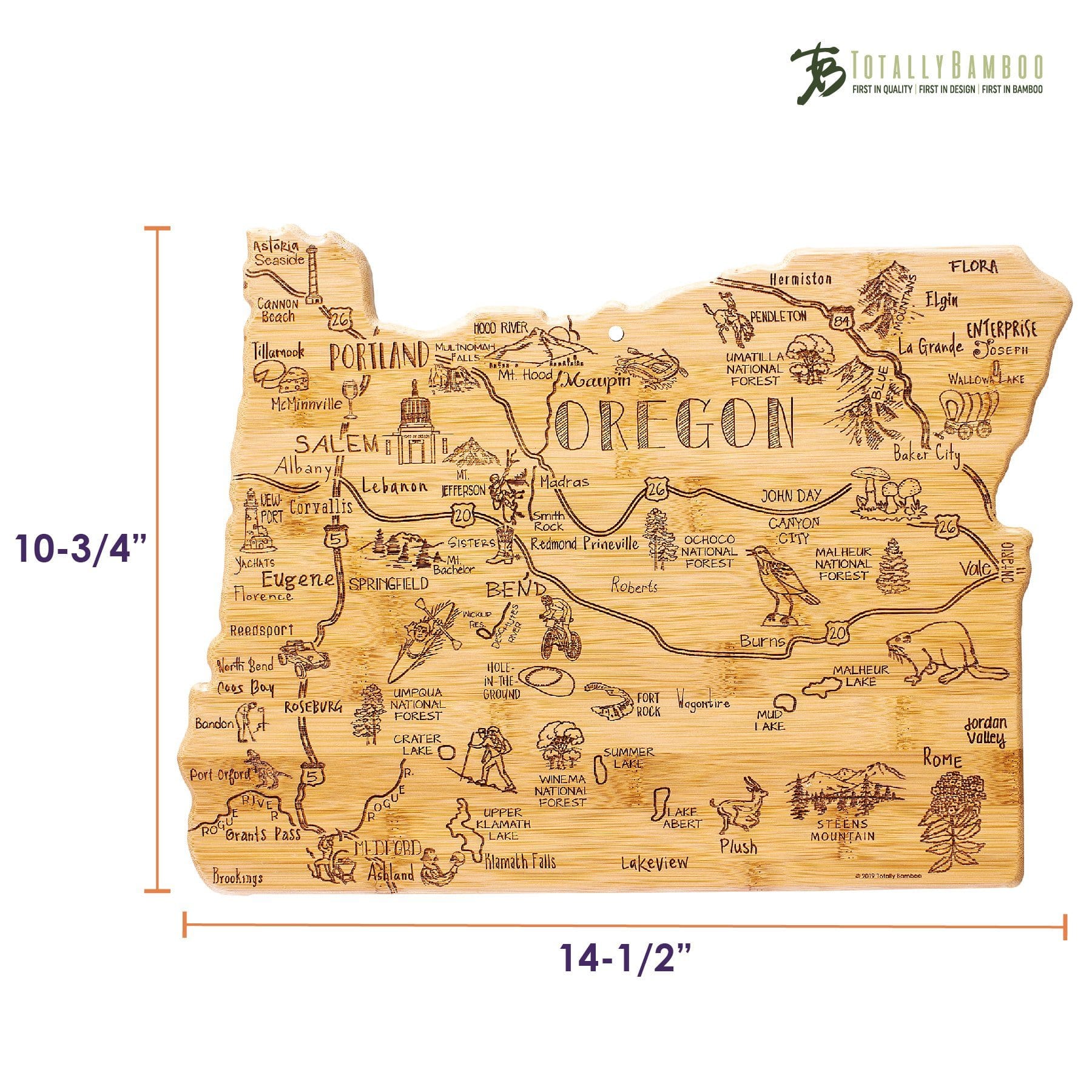 Totally Bamboo Destination Oregon State Shaped Bamboo Serving and Cutting Board