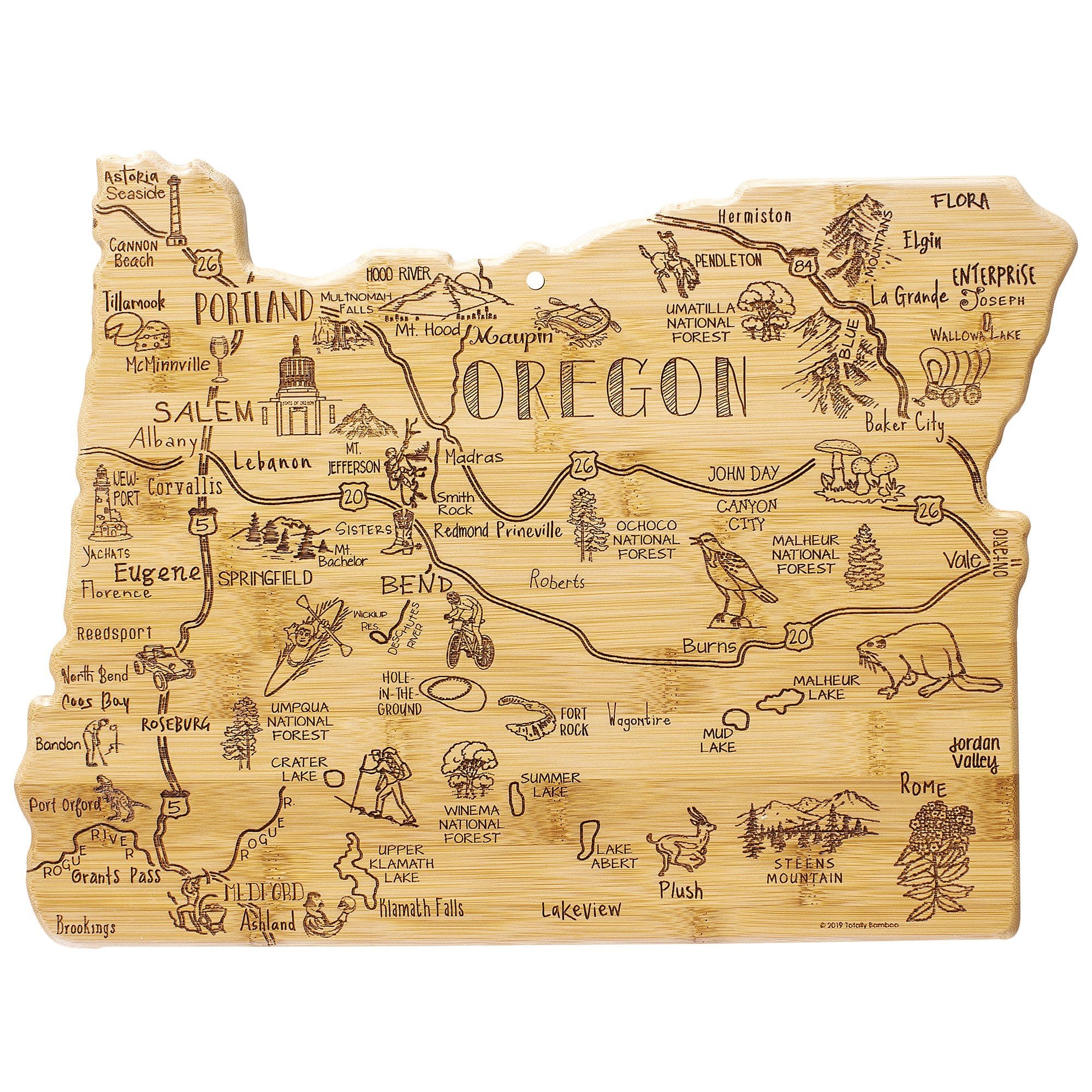 Totally Bamboo Destination Oregon State Shaped Bamboo Serving and Cutting Board