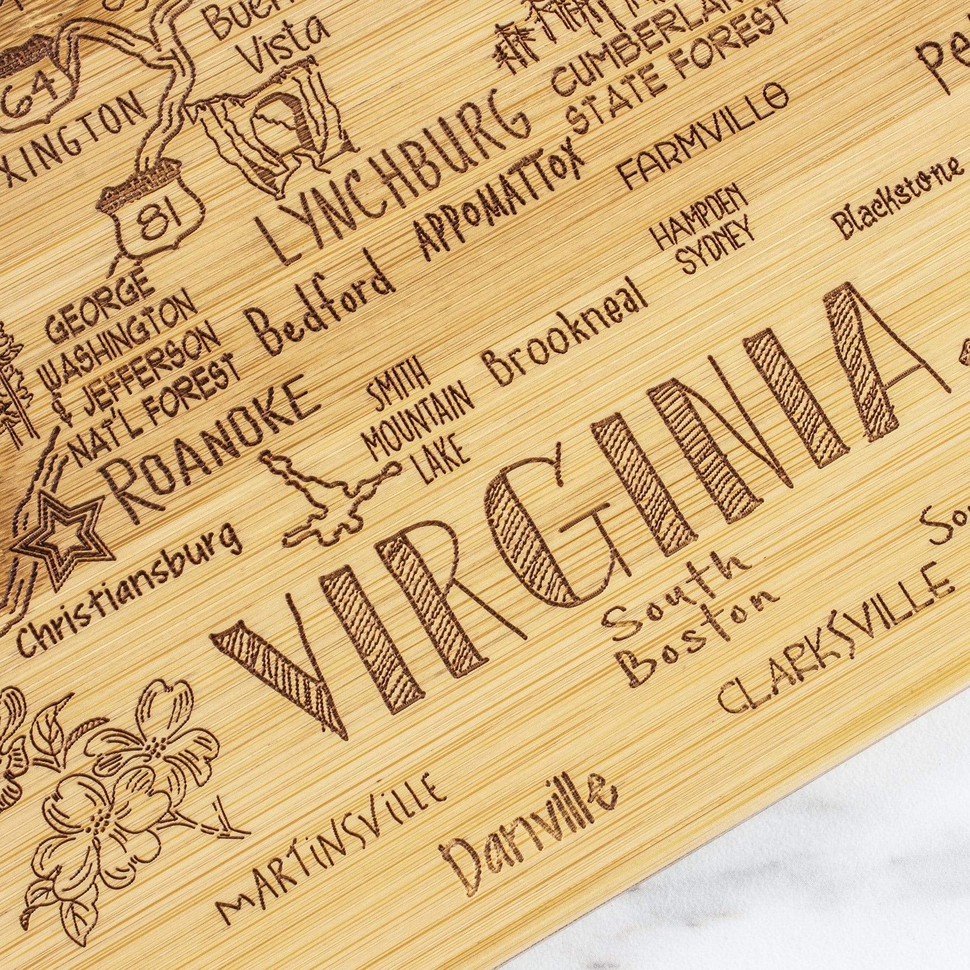 US State Shaped Bamboo Cutting Boards with Engraved Text