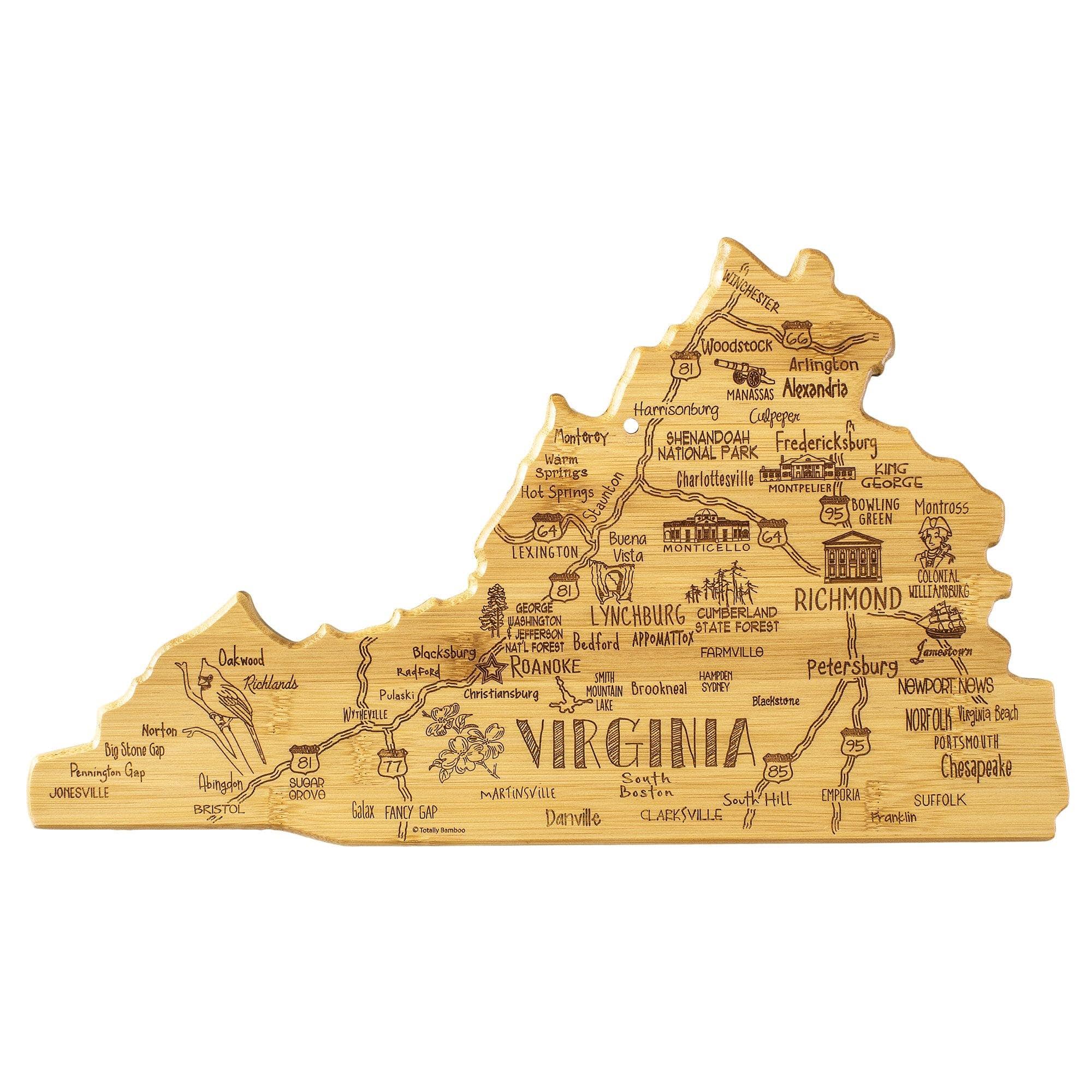Totally Bamboo Destination Virginia State Shaped Bamboo Serving and Cutting Board