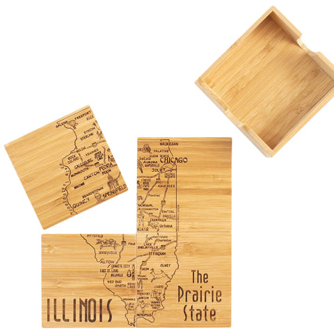 Totally Bamboo Illinois State Puzzle 4 Piece Bamboo Coaster Set with Case