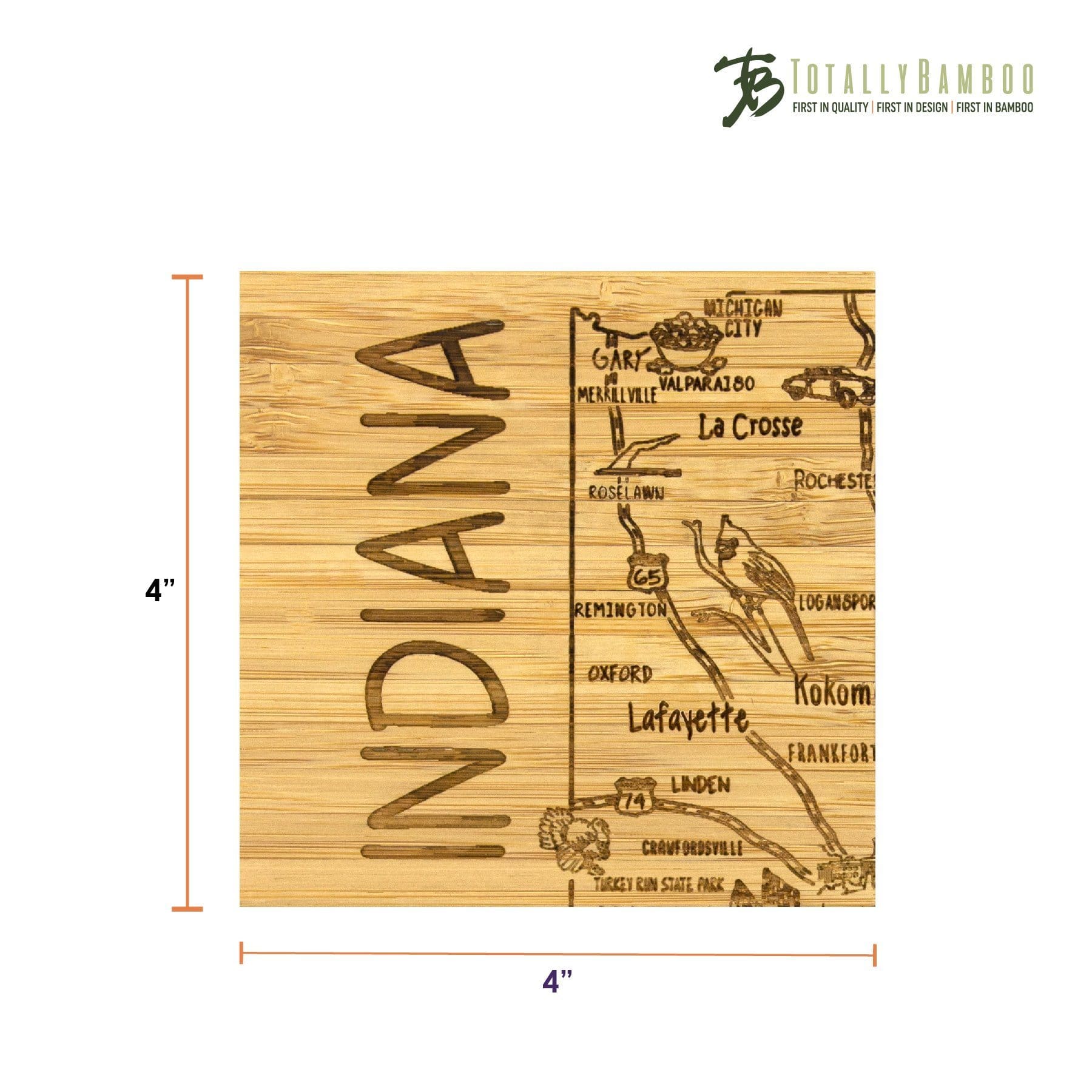 Totally Bamboo Indiana State Puzzle 4 Piece Bamboo Coaster Set with Case