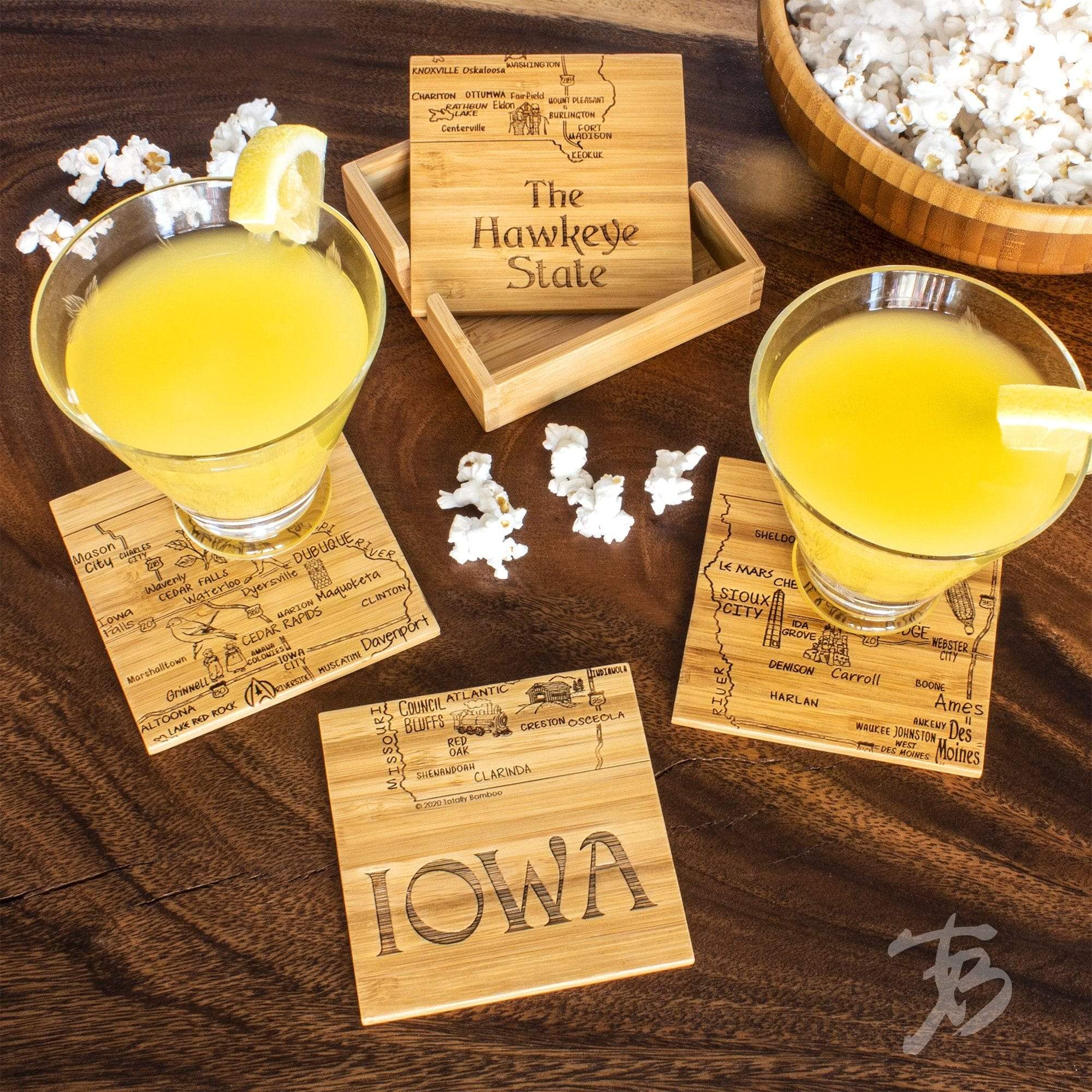 Totally Bamboo Iowa State Puzzle 4 Piece Bamboo Coaster Set with Case