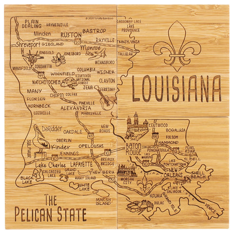 Totally Bamboo Louisiana State Puzzle 4 Piece Bamboo Coaster Set with Case