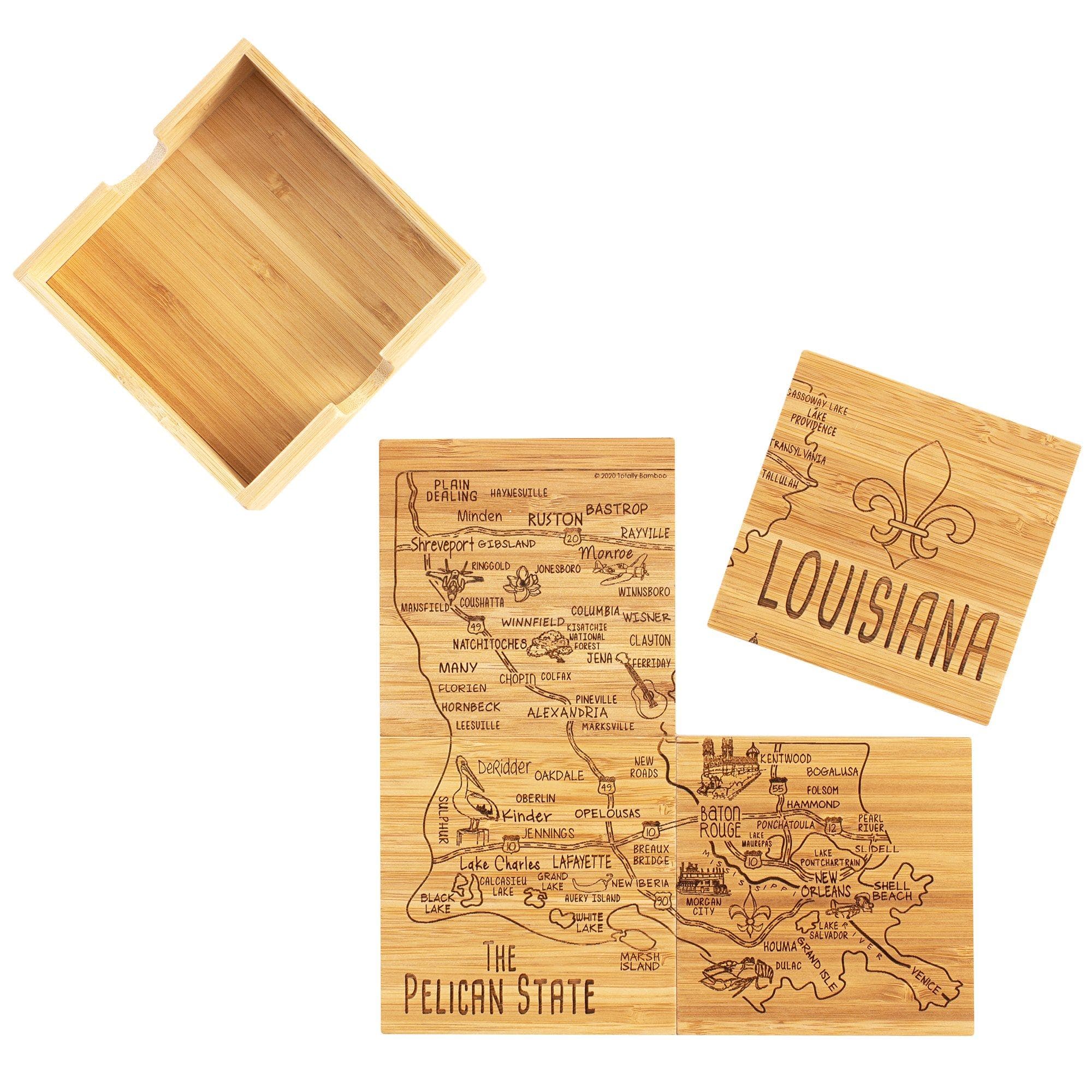Totally Bamboo Louisiana State Puzzle 4 Piece Bamboo Coaster Set with Case