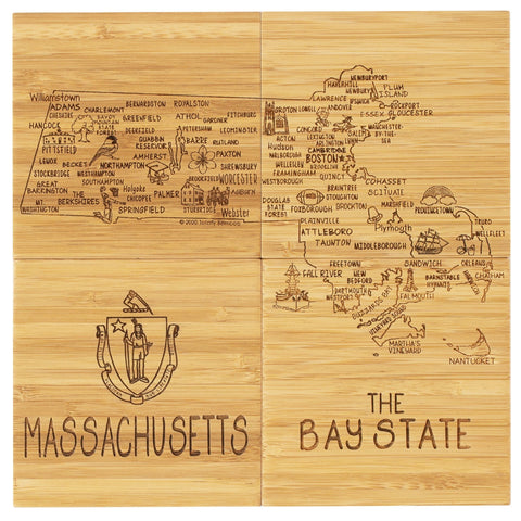 Totally Bamboo Massachusetts State Puzzle 4 Piece Bamboo Coaster Set with Case