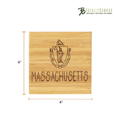 Totally Bamboo Massachusetts State Puzzle 4 Piece Bamboo Coaster Set with Case