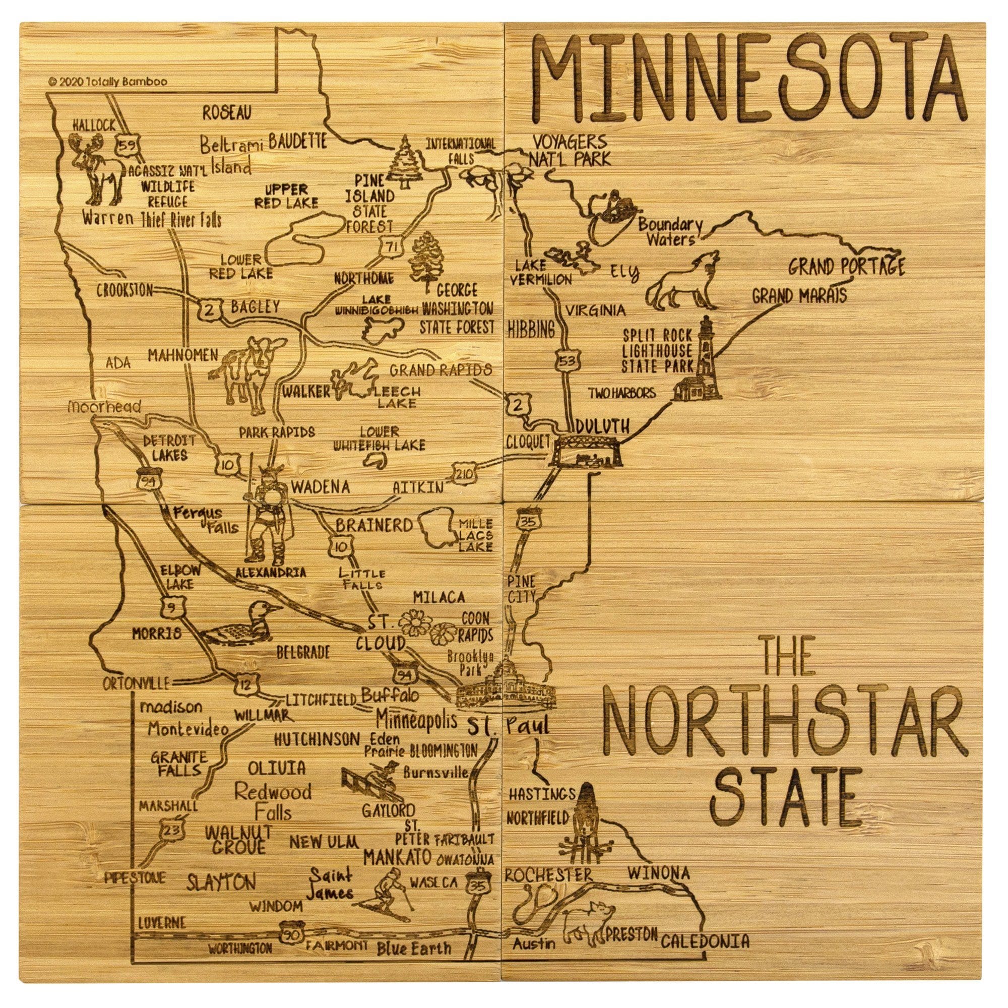 Totally Bamboo Minnesota State Puzzle 4 Piece Bamboo Coaster Set with Case