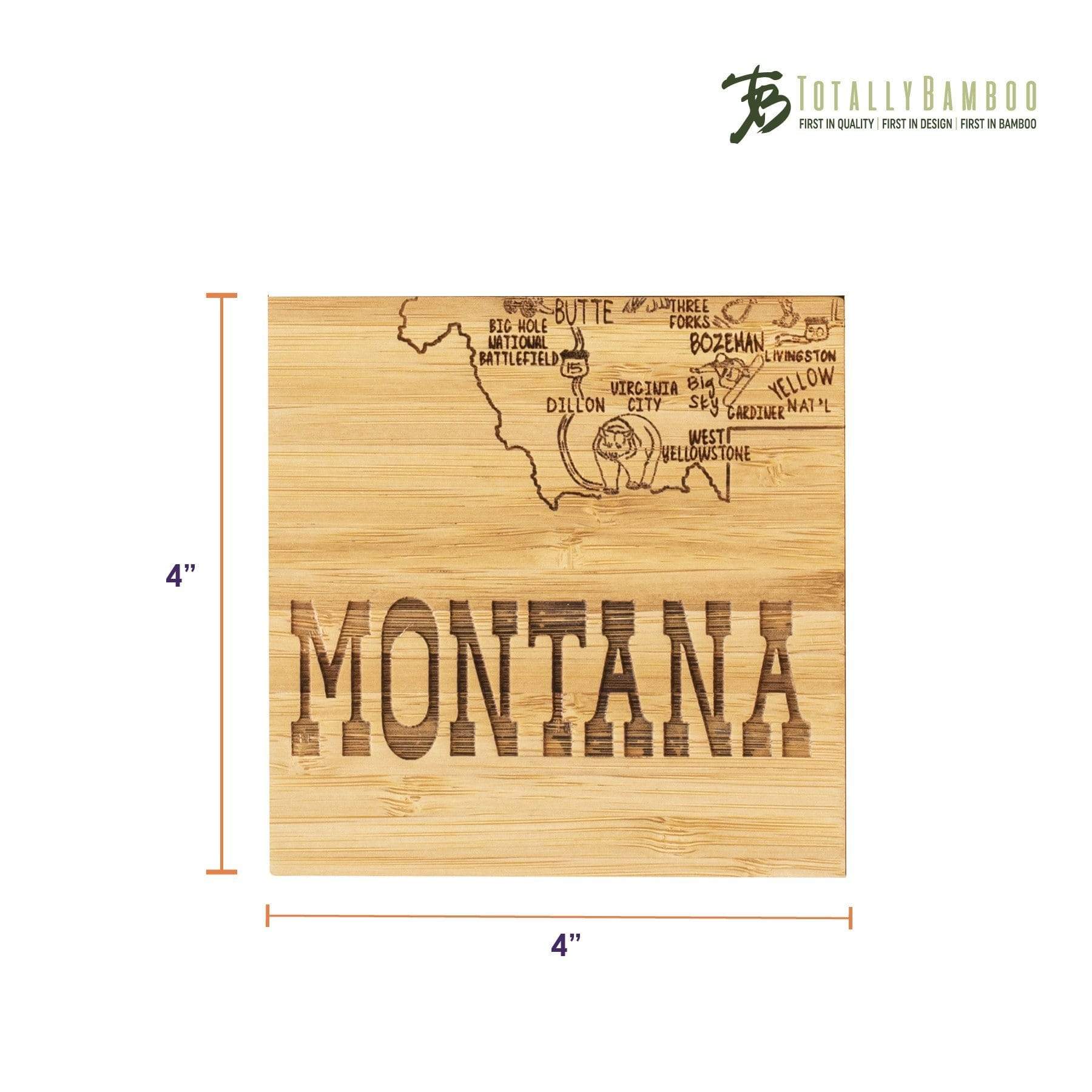 Totally Bamboo Montana State Puzzle 4 Piece Bamboo Coaster Set with Case