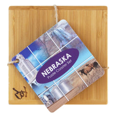 Totally Bamboo Nebraska State Puzzle 4 Piece Bamboo Coaster Set with Case