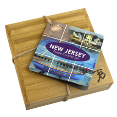 Totally Bamboo New Jersey State Puzzle 4 Piece Bamboo Coaster Set with Case