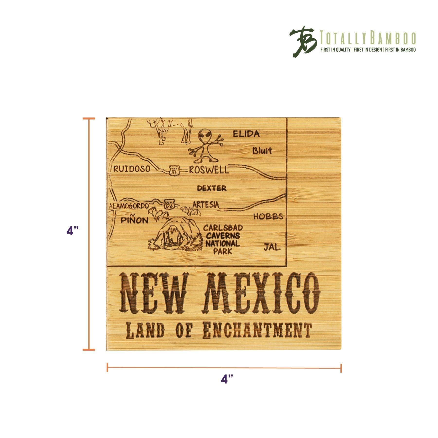 Totally Bamboo New Mexico State Puzzle 4 Piece Bamboo Coaster Set with Case