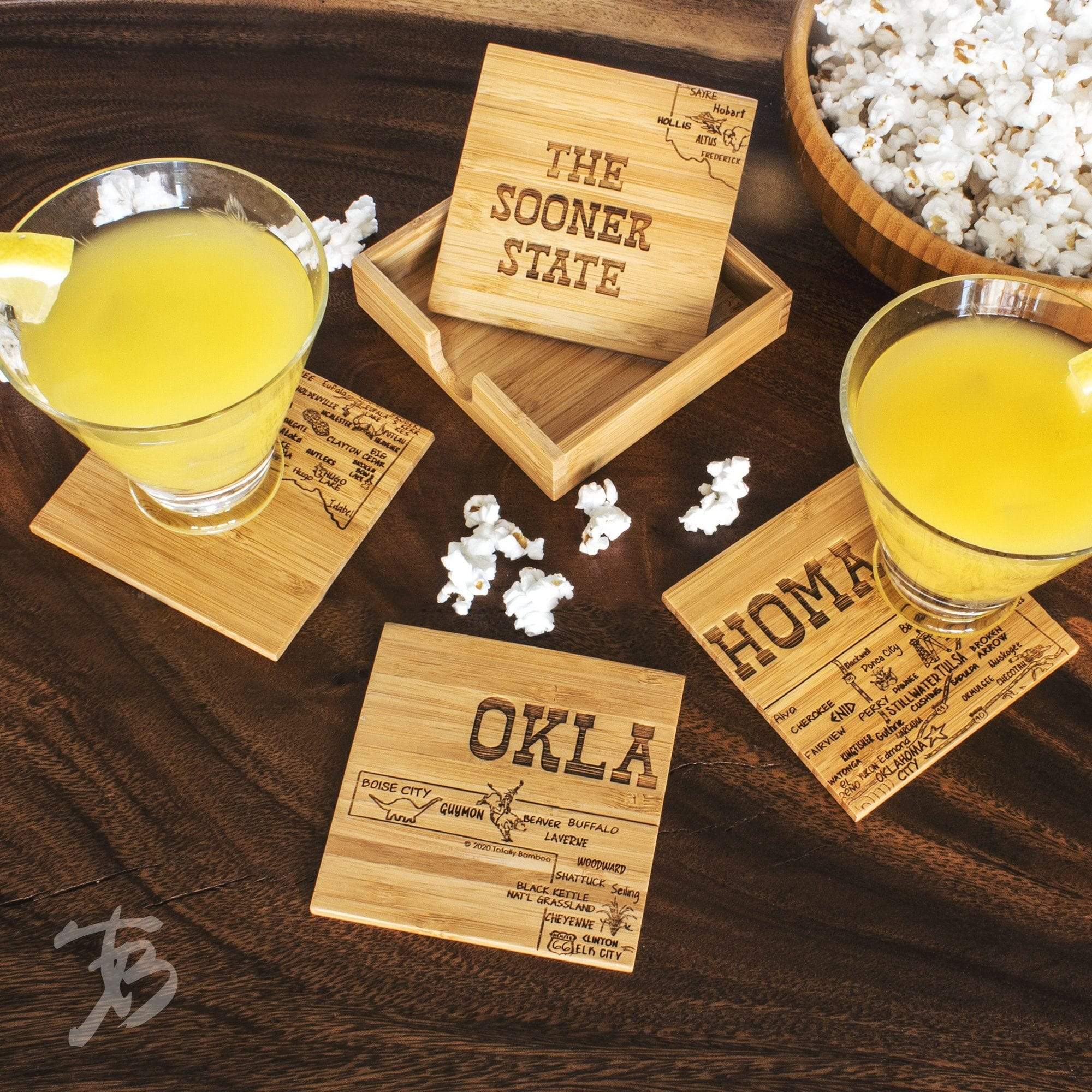 Totally Bamboo Oklahoma State Puzzle 4 Piece Bamboo Coaster Set with Case