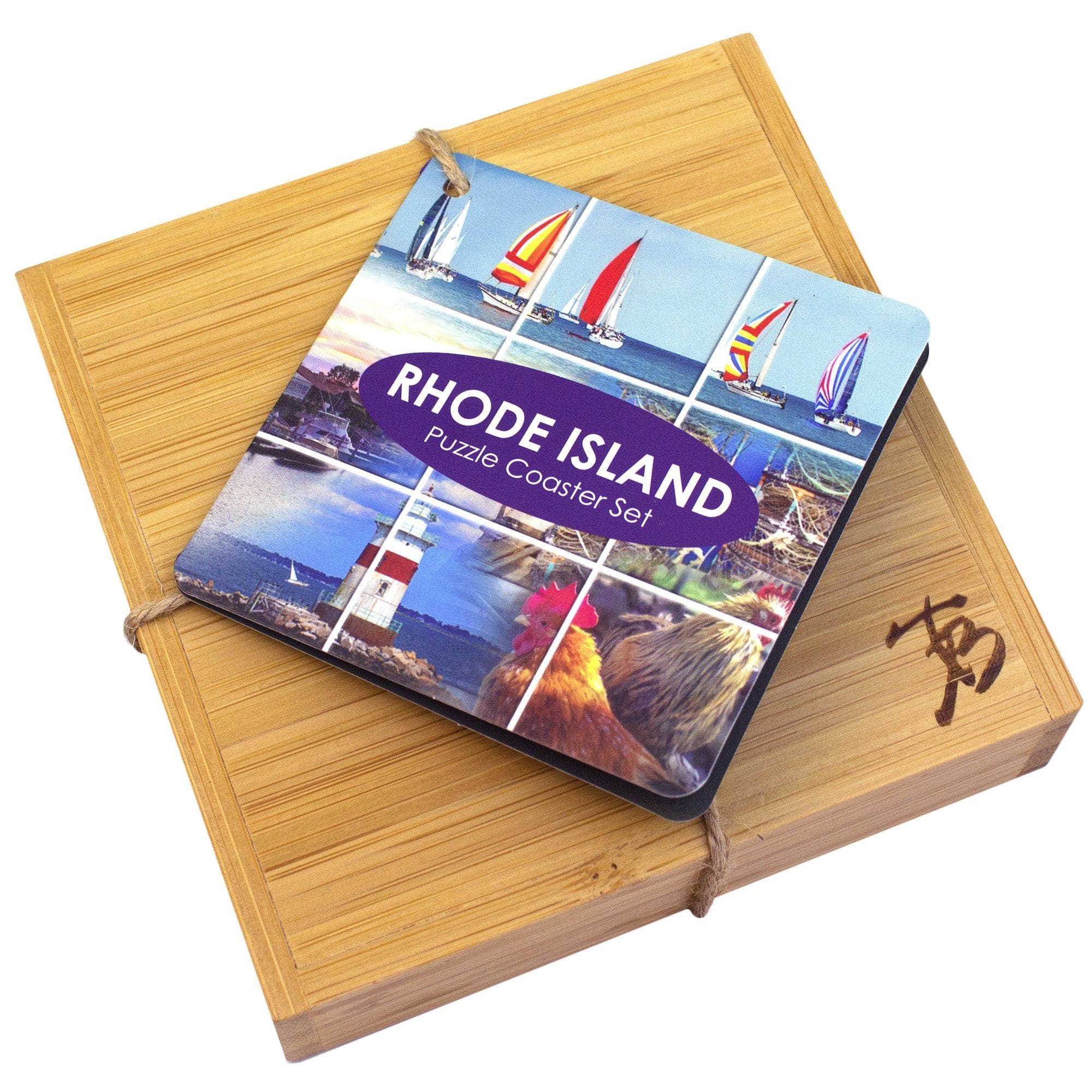 Totally Bamboo Rhode Island State Puzzle 4 Piece Bamboo Coaster Set with Case