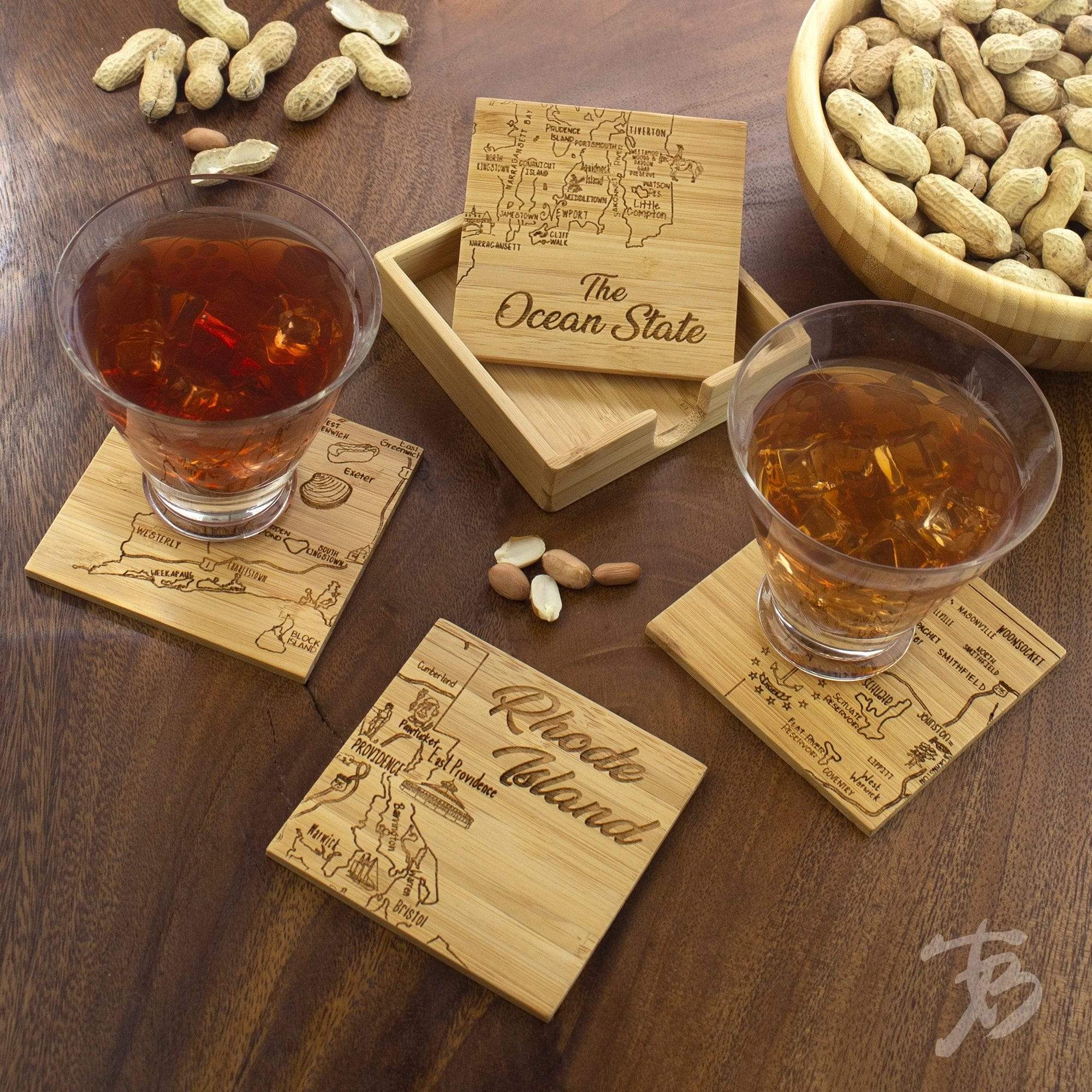 Totally Bamboo Rhode Island State Puzzle 4 Piece Bamboo Coaster Set with Case