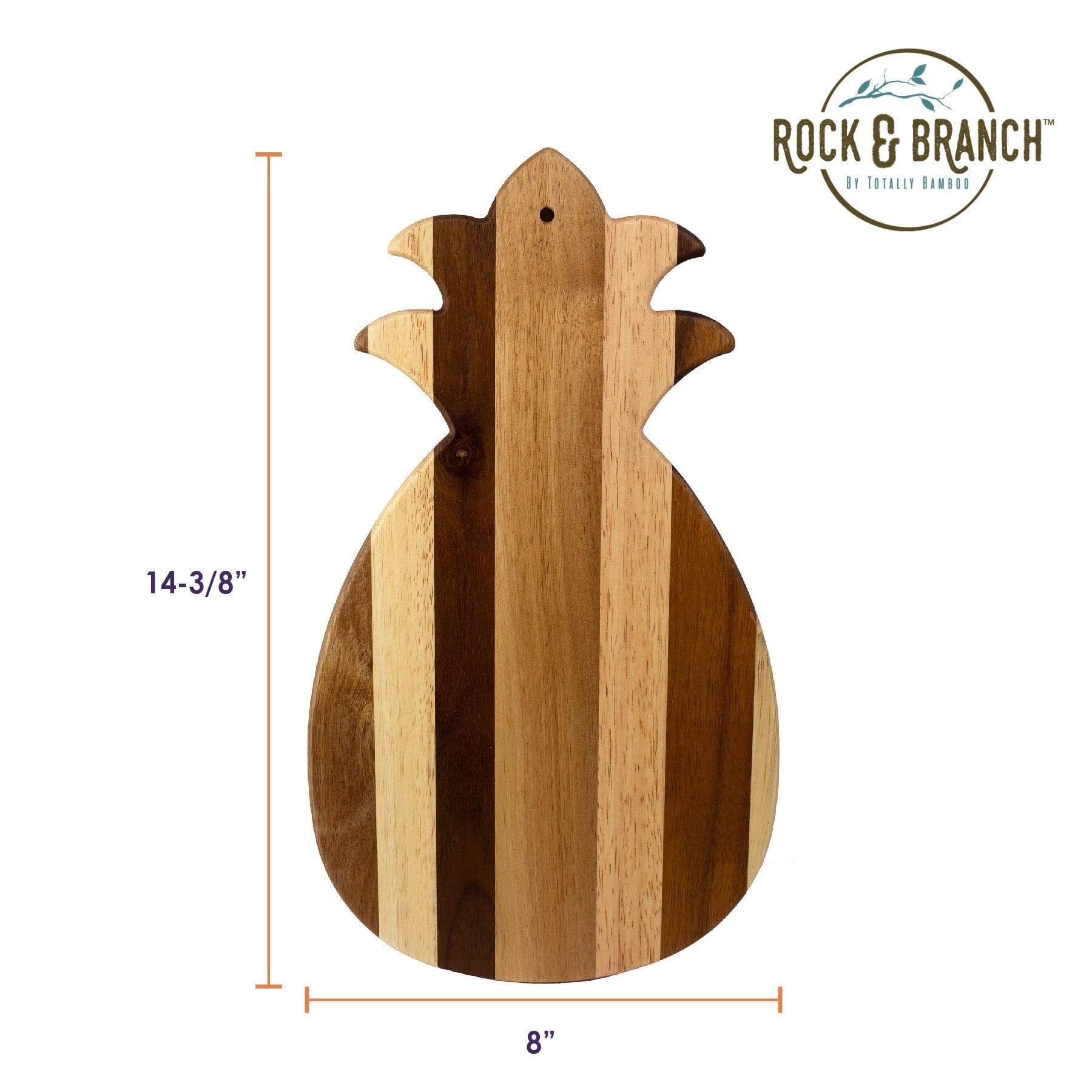 Tropical Bamboo Pineapple Shaped Cutting Board: Islands Stamp