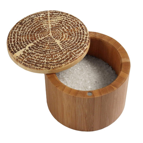 Totally Bamboo Salt Box with Magnetic Swivel Lid, "Tree of Life" Engraving on Lid