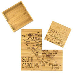 Totally Bamboo South Carolina State Puzzle 4 Piece Bamboo Coaster Set with Case