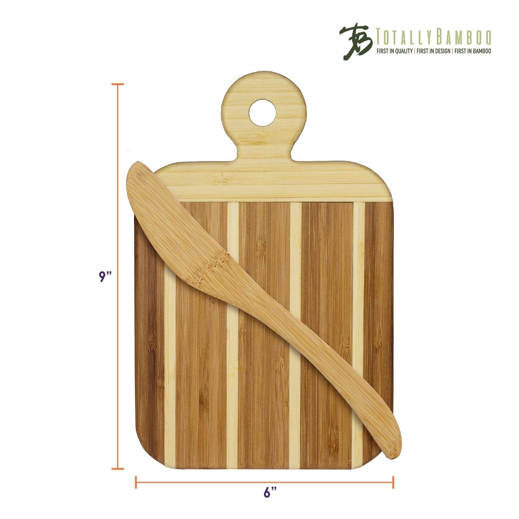 Totally Bamboo Striped Paddle Serving and Cutting Board and Spreader Knife Gift Set