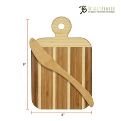 Totally Bamboo Striped Paddle Serving and Cutting Board and Spreader Knife Gift Set