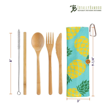 3 Piece Bamboo Custom Utensil Set w/ Travel Pouch