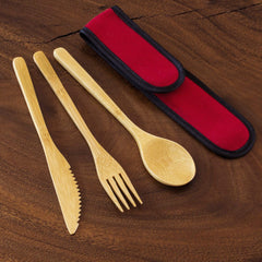 Totally Bamboo Totally Bamboo Take Along Reusable Utensil Set with Red Travel Case | Includes Bamboo Spoon, Fork, Knife | Dishwasher Safe