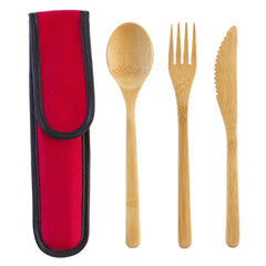 Totally Bamboo Totally Bamboo Take Along Reusable Utensil Set with Red Travel Case | Includes Bamboo Spoon, Fork, Knife | Dishwasher Safe