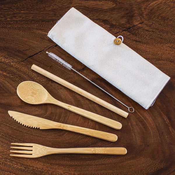 Totally Bamboo Take Along Reusable Utensil Set with Hibiscus Flower Travel Case