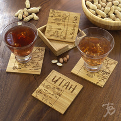 Totally Bamboo Utah State Puzzle 4 Piece Bamboo Coaster Set with Case